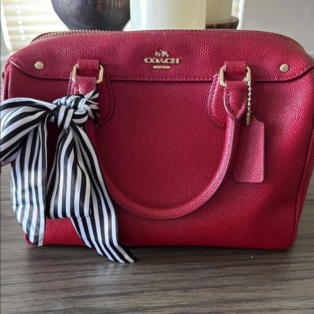 Coach Red Satchel with Stylish Bow Accent